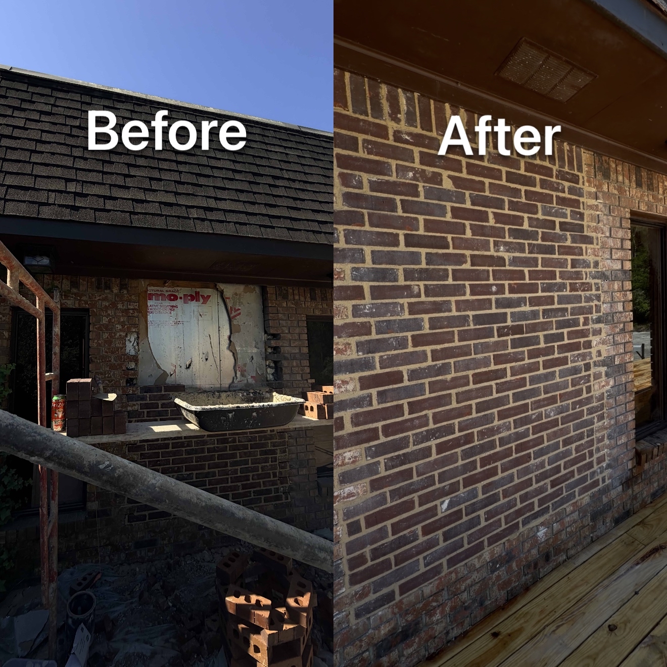 Brick repair, before and after